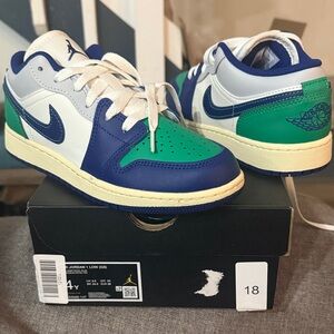 Nike Air Jordan Low - Blue, Green, and White 4Y boys/men or 5.5 women